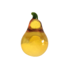 A yellow crystal glass figurine shaped like a pear with a green stem.