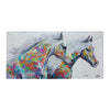 Modern canvas wall art print featuring two horses with vibrant, colorful paint strokes against a white background.