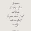 A black script rendering of Psalm 4:8 on a light gray background.