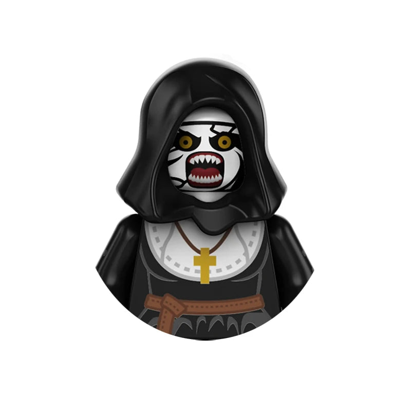 A black hooded figure with white face paint and sharp teeth, representing a horror movie icon.