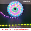A circular string of 50 LEDs per meter is shown, with a separate flexible wire demonstrating the light output.