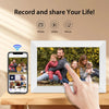 A hand places a photo into a WiFi digital photo frame, demonstrating the ability to record and share life moments.