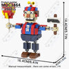A fully assembled Five Nights at Freddy's building block model featuring a character with a yellow head and red body.