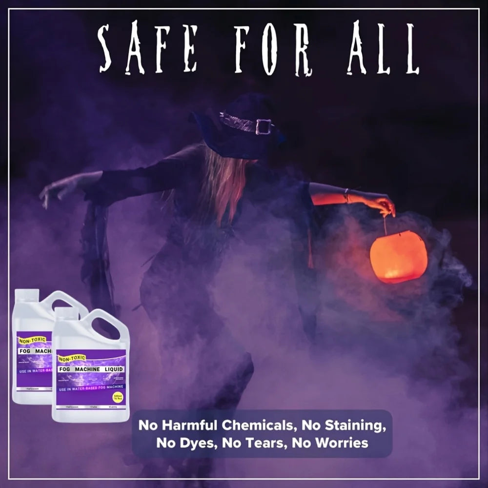 A dark silhouette of a person is shown with fog emanating from a bottle of Non Toxic Fog Machine Liquid.