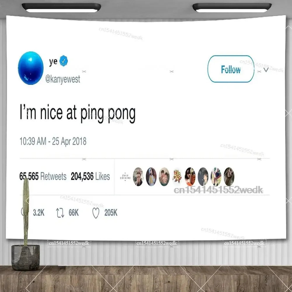 A social media post featuring a blue circular profile picture and text that reads I'm nice at ping pong.