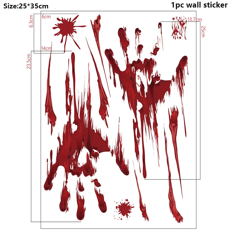Halloween Bloodstain Sticker Set with Handprints, Footprints & Skulls