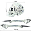 A realistic white skeleton hand lawn stake and a separate skeletal hand for Halloween graveyard decor.