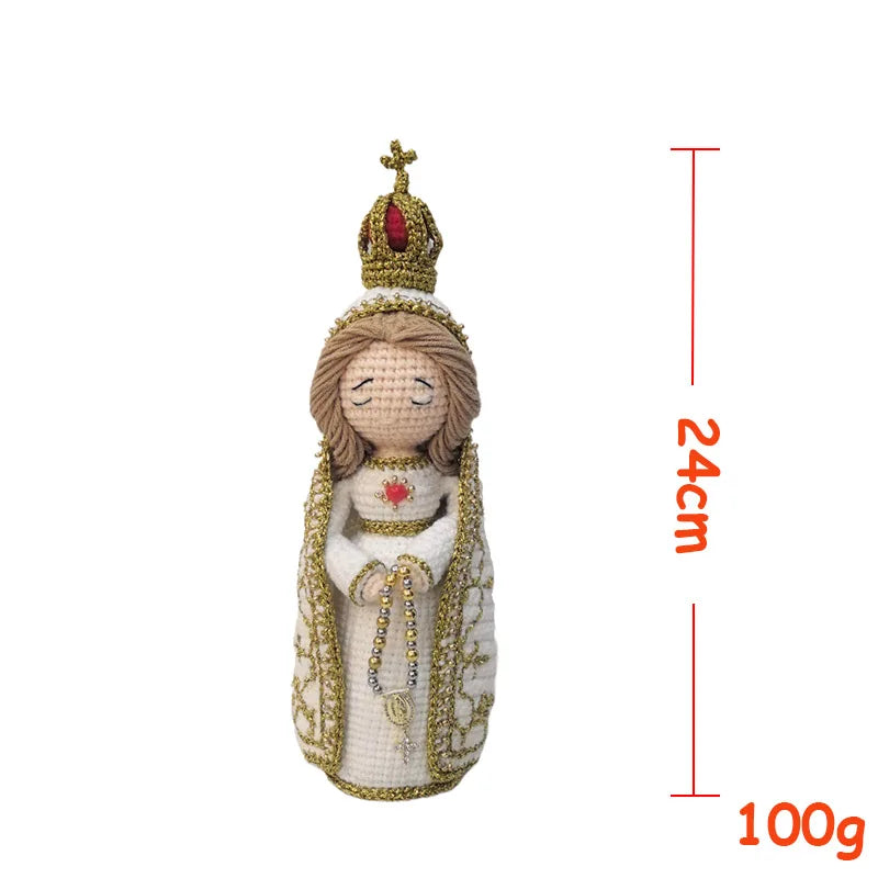 Handcrafted Virgin Mary crochet doll with a crown and draped garment