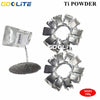 A package of GoLite Ti Powder and a circular arrangement of titanium powder pellets for a cold spark machine refill.