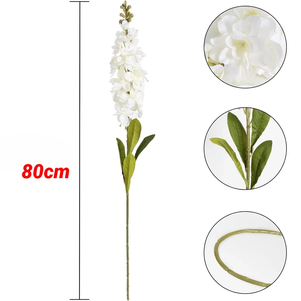 Artificial delphinium bouquet with white flowers and green stems