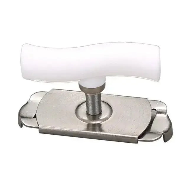 Stainless steel multi-function bottle cap opener with a white lever.