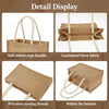 Detail display showing natural jute tote bags with cotton rope handles, laminated linen fabric, precision sewing thread, and 