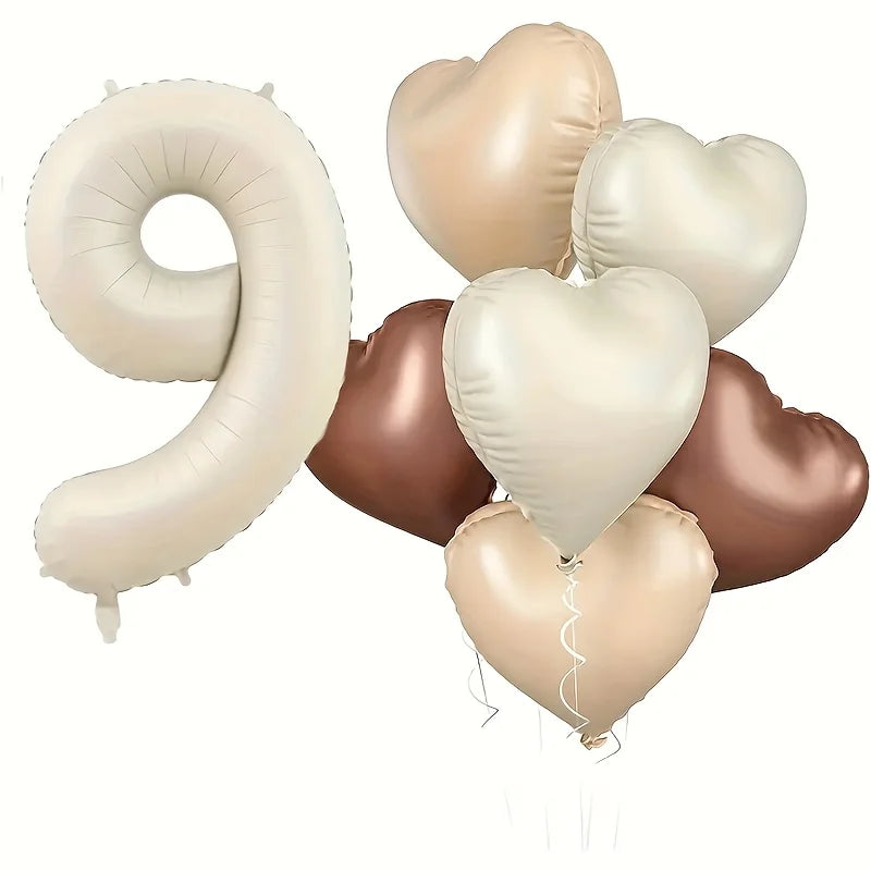 Milky White Heart-Shaped Foil Number Balloons (Set of 7)