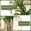 A highly lifelike artificial Dracaena tree showing lush green leaves and natural textured brown trunks.
