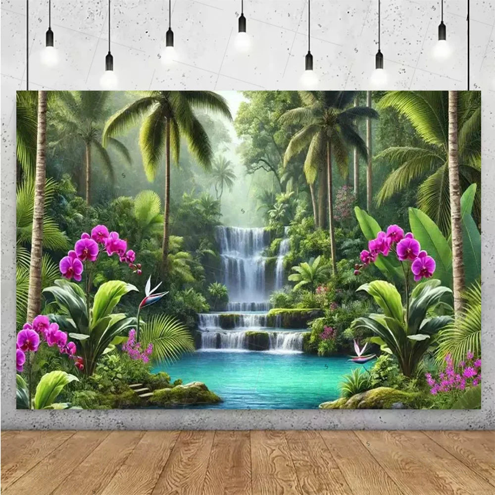 Forest Waterfall Wonderland Photography Backdrop