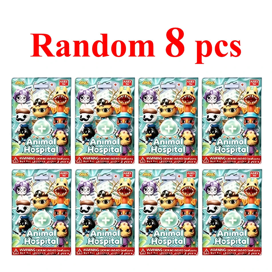 Random 8 pieces of horror animal hospital blind box figures featuring various animals and medical equipment.