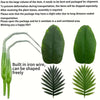 Artificial monstera palm tree leaves and stem, designed to be bent and packaged for shipment.
