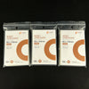 Three packs of POPCORN card sleeves with orange and white designs for protection