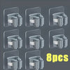 Eight wall mounted holders for storing mops and brooms in a silver finish