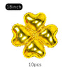 A set of ten gold heart-shaped foil balloons, 18 inches each, for party decoration.