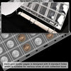 A silver coin binder page with transparent PVC pages and a metal clip is shown against a black background.