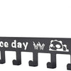 Black metal wall-mounted key holder with seven hooks featuring a nice day and panda design.