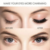 Before and after comparison showing how a magnetic eyelash kit enhances the eyes.