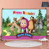 A colorful banner featuring cartoon bears celebrating a happy birthday in a game zone setting.