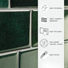 A white panel listing features benefits like easy installation, heat/humidity resistance, easy cleaning, and durability for p