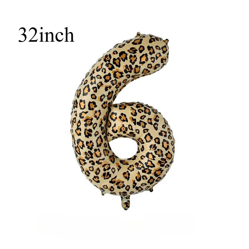 A 32 inch leopard print number balloon shaped like the number 6.