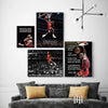 A gallery wall featuring three framed basketball slam dunk artwork with Michael Jordan and other players.