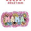 Pink glitter acrylic charms shaped like flowers spelling out MAMA for DIY crafts