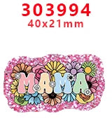 Pink glitter acrylic charms shaped like flowers spelling out MAMA for DIY crafts