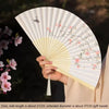 Elegant floral bird print bamboo folding fan with a light beige color and pink accents