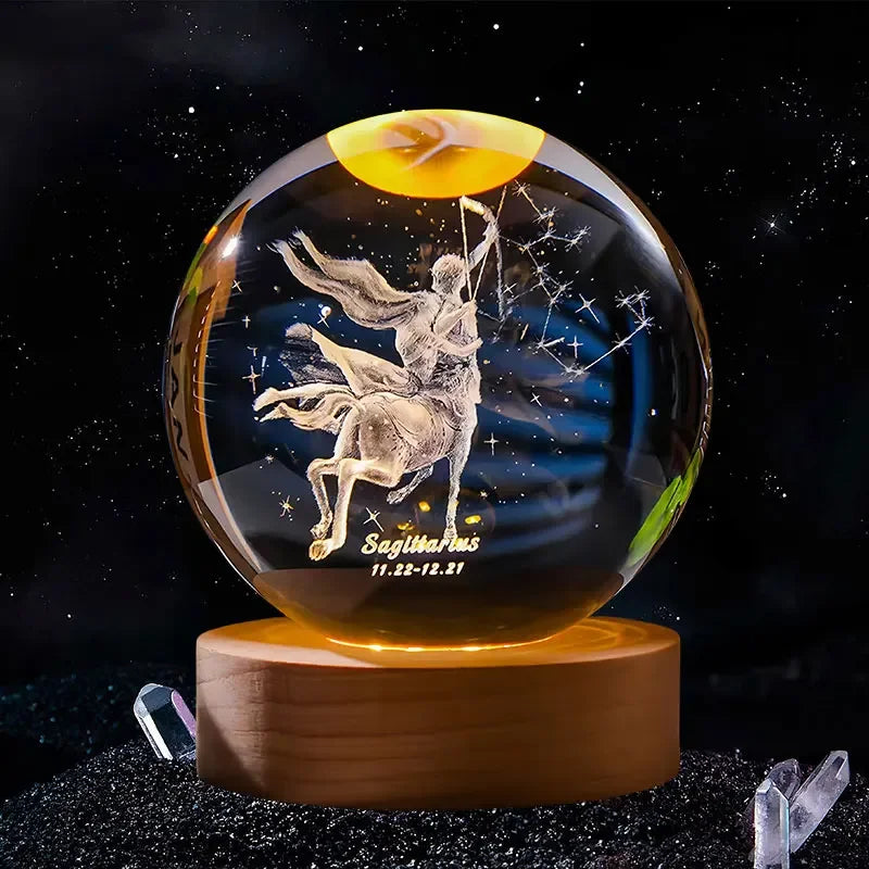 A spherical crystal ball with a golden top showing a silhouette of a leaping figure and the date 11.22.12.