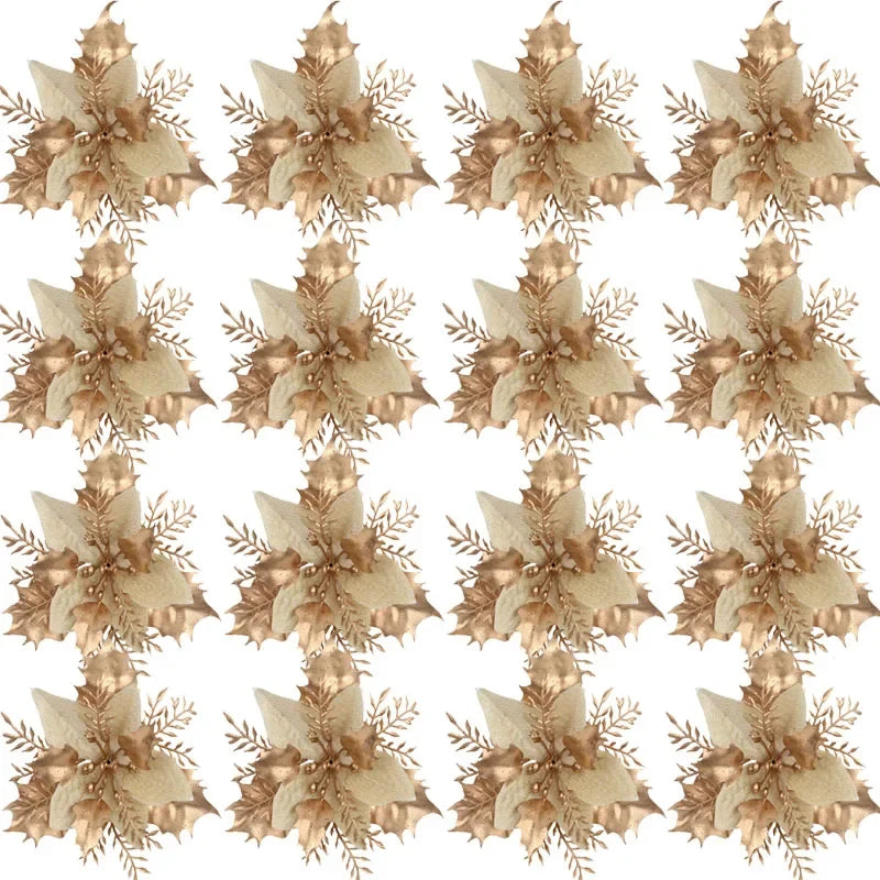Glitter Christmas Flower Ornaments with Clips (Set of 5)