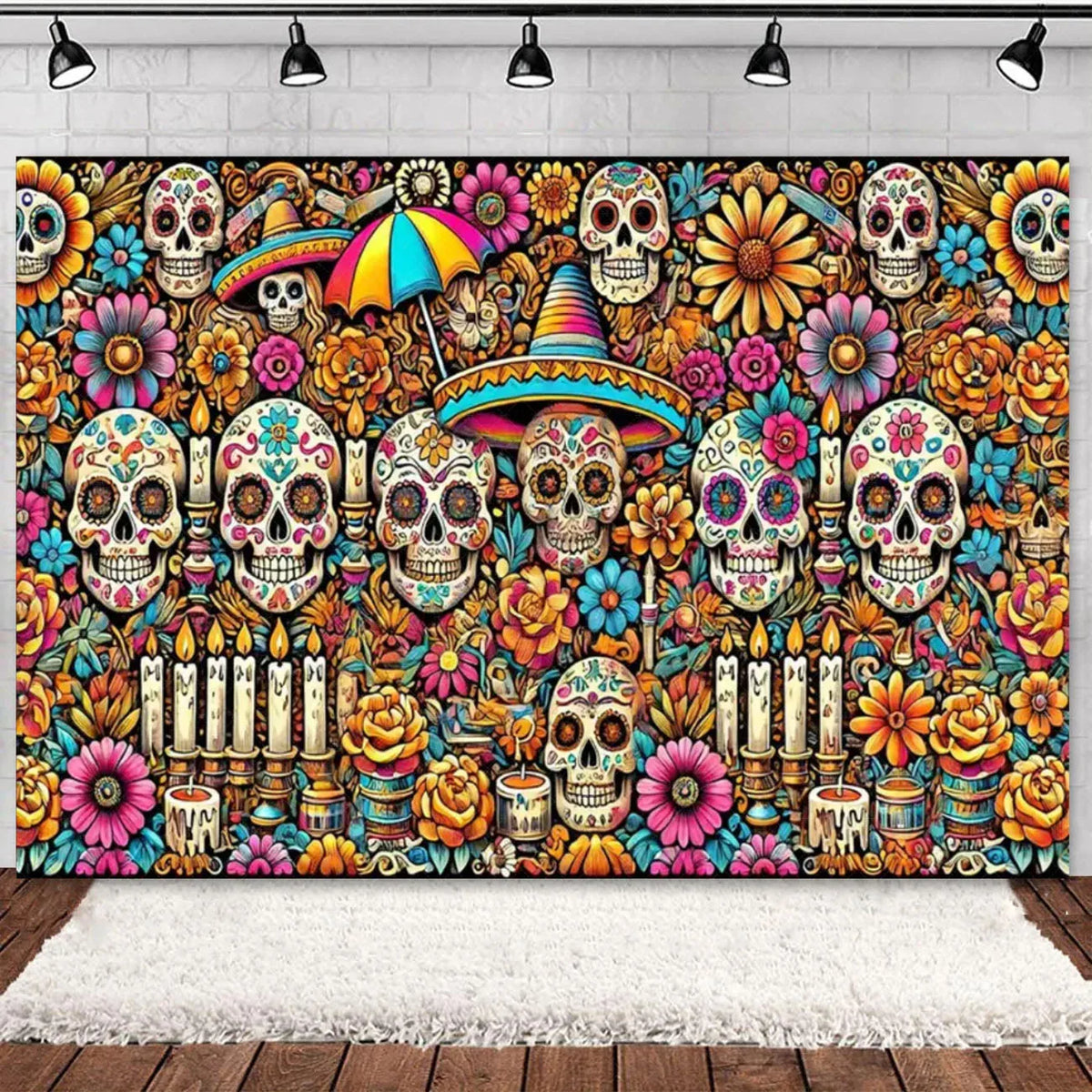 Day of the Dead Skeleton & Floral Backdrop for Party Photo Booth