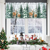 Festive Christmas valance curtains featuring deer and evergreen trees over a window with holiday decorations
