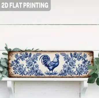 Vintage retro metal street sign featuring blue floral and bird designs for wall decor