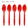 A set of ten red acrylic cake toppers featuring various character designs.