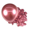 A single glossy rose gold latex balloon next to crumpled rose gold foil balloons.