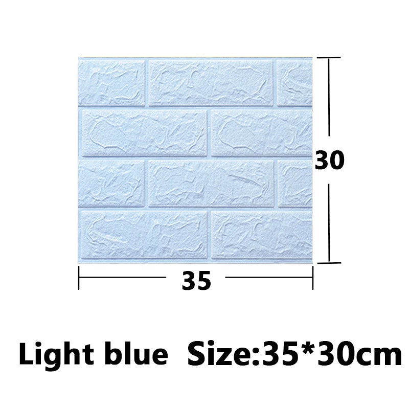 Light blue 3D foam wall panel measuring 35 by 30 centimeters.