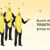 A group of women dressed in yellow banana costumes posing together.