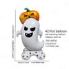 A 4D foil balloon featuring a white ghost with a carved face and an orange pumpkin design.