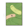 Abstract canvas art featuring thick, textured strokes of pale yellow and beige on a moss green background.