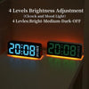 A digital alarm clock displaying 20:08 with an orange glow, showing four brightness levels.