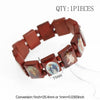A brown wooden rosary bracelet featuring charms of the Virgin Mary and Jesus.