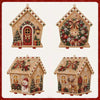 Three decorative wooden cabin crafts featuring festive Christmas scenes and natural wood textures.