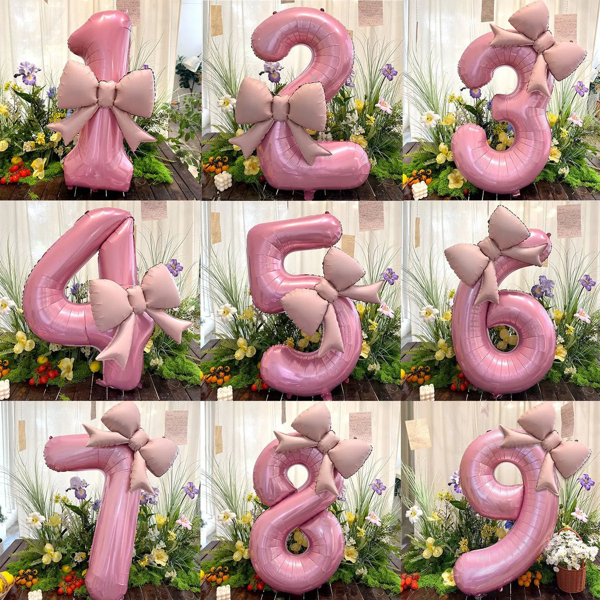 Pink Bowknot Number Foil Balloons – 40-Inch Party Decoration Set