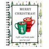 A festive illustration of a red mug filled with hot cocoa and cinnamon, set against a green Christmas tree background.